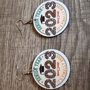 Womens Wooden Double-Sided "Senior Year 2023" Pierced Earrings
